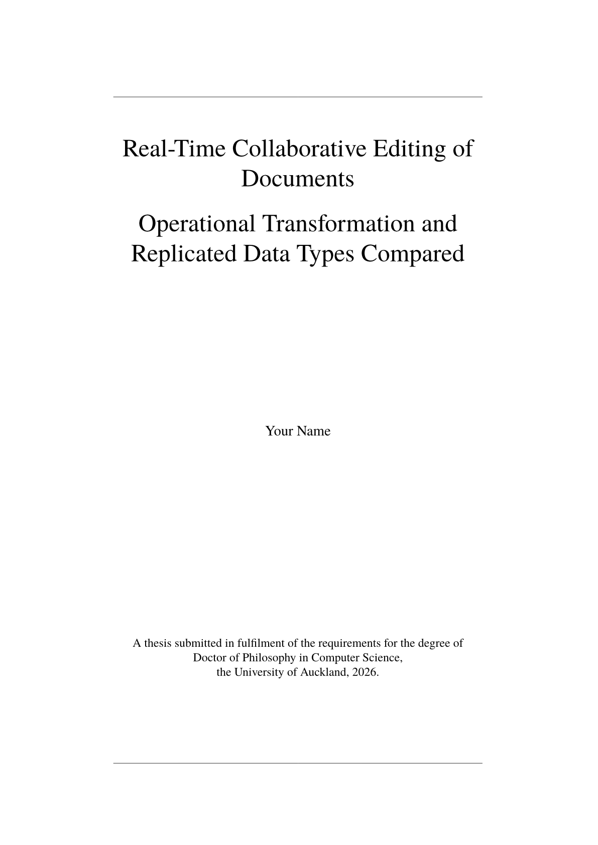 Pagina 1 del documento di esempio nel modello Tesi della University of Auckland