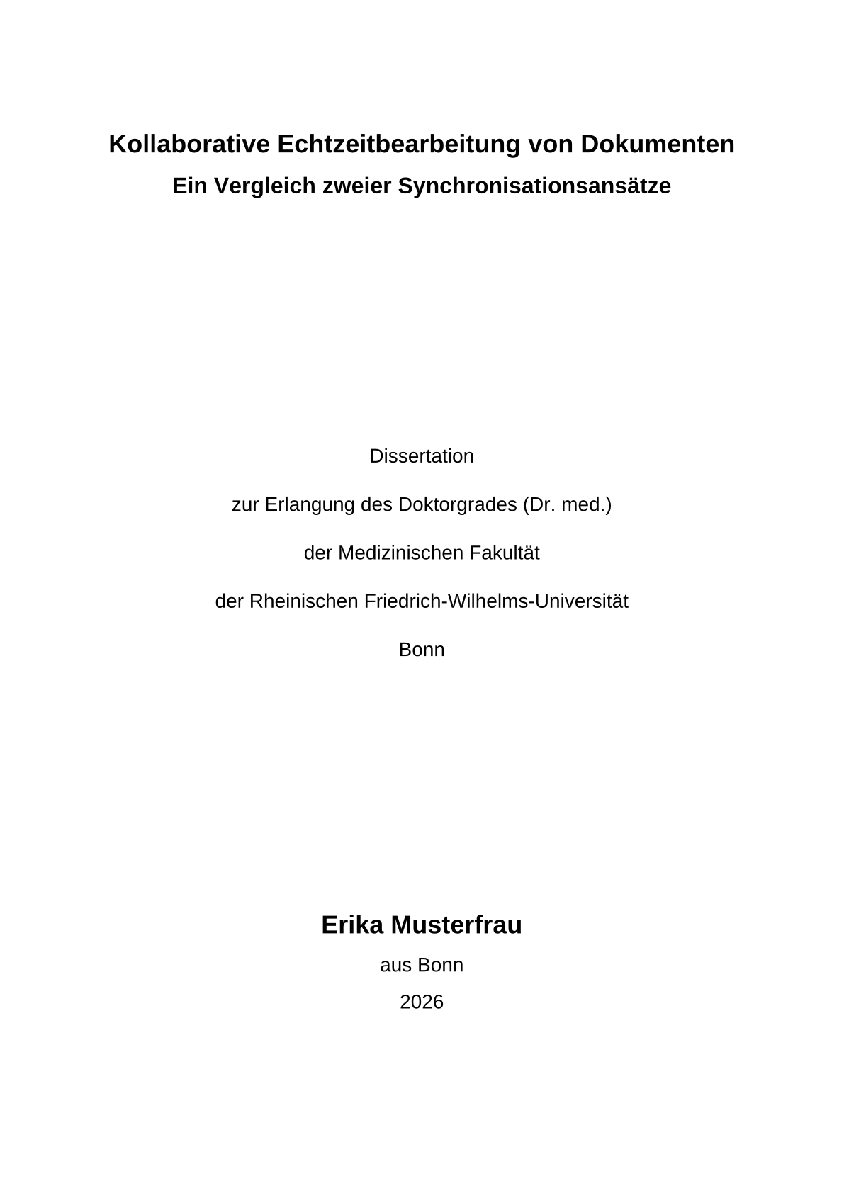 Pagina 1 del documento di esempio nel modello Tesi di dottorato della Facoltà di Medicina dell'Università di Bonn