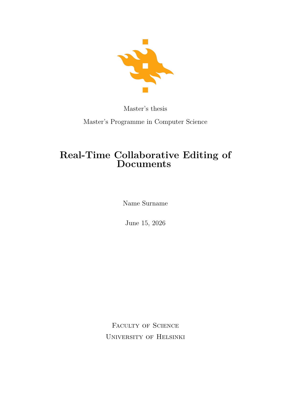 Pagina 1 del documento di esempio nel modello Tesi del Department of Computer Science dell'Università di Helsinki