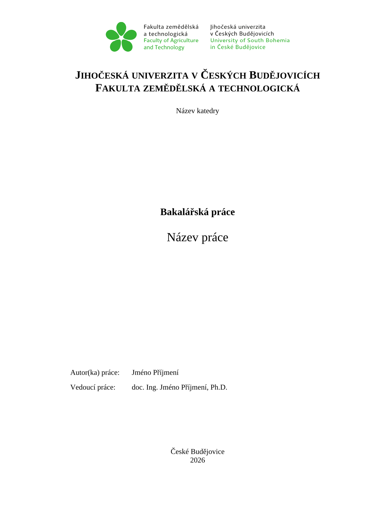Pagina 1 del documento di esempio nel modello Tesi FZT JU