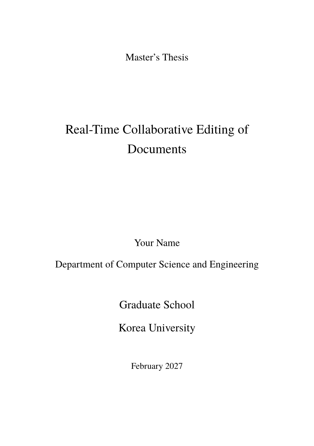 Page 1 du document d’exemple dans le modèle Mémoire Korea University