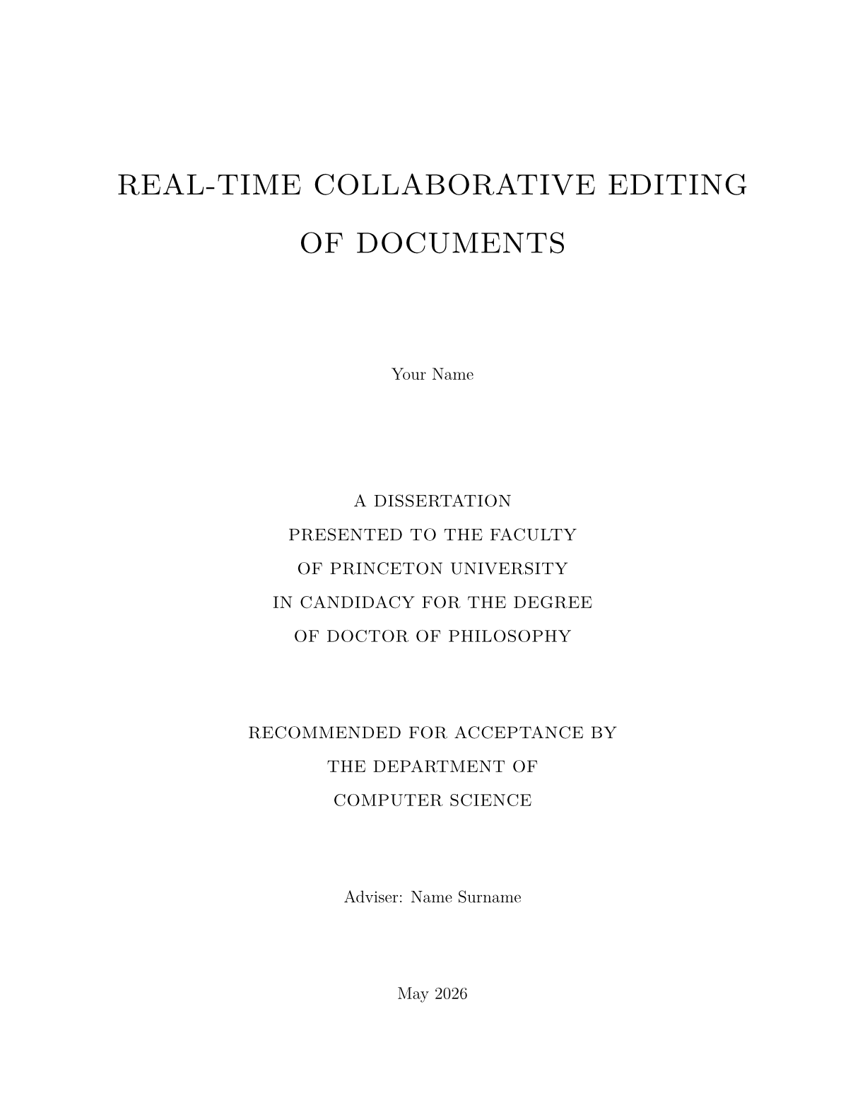 Page 1 of the sample document in the Princeton University dissertation template