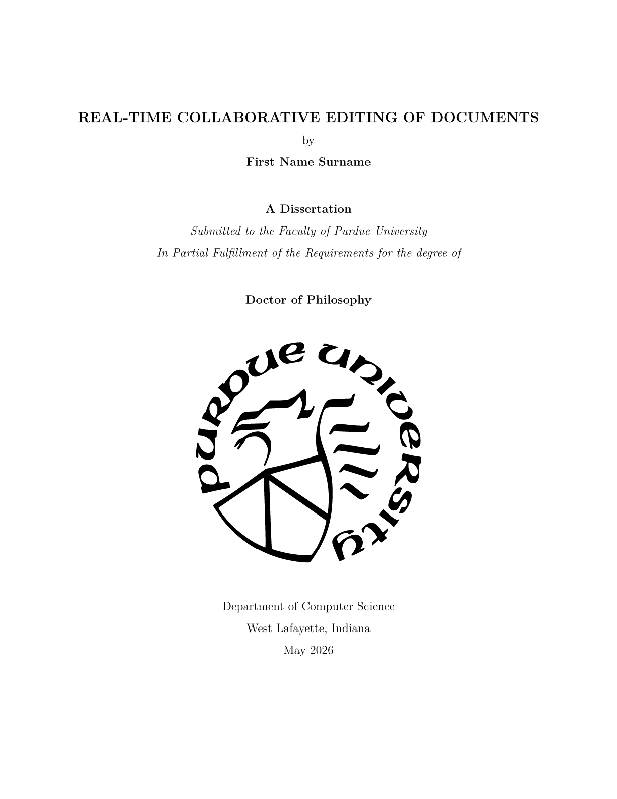 Page 1 du document d’exemple dans le modèle Mémoire de la Purdue University