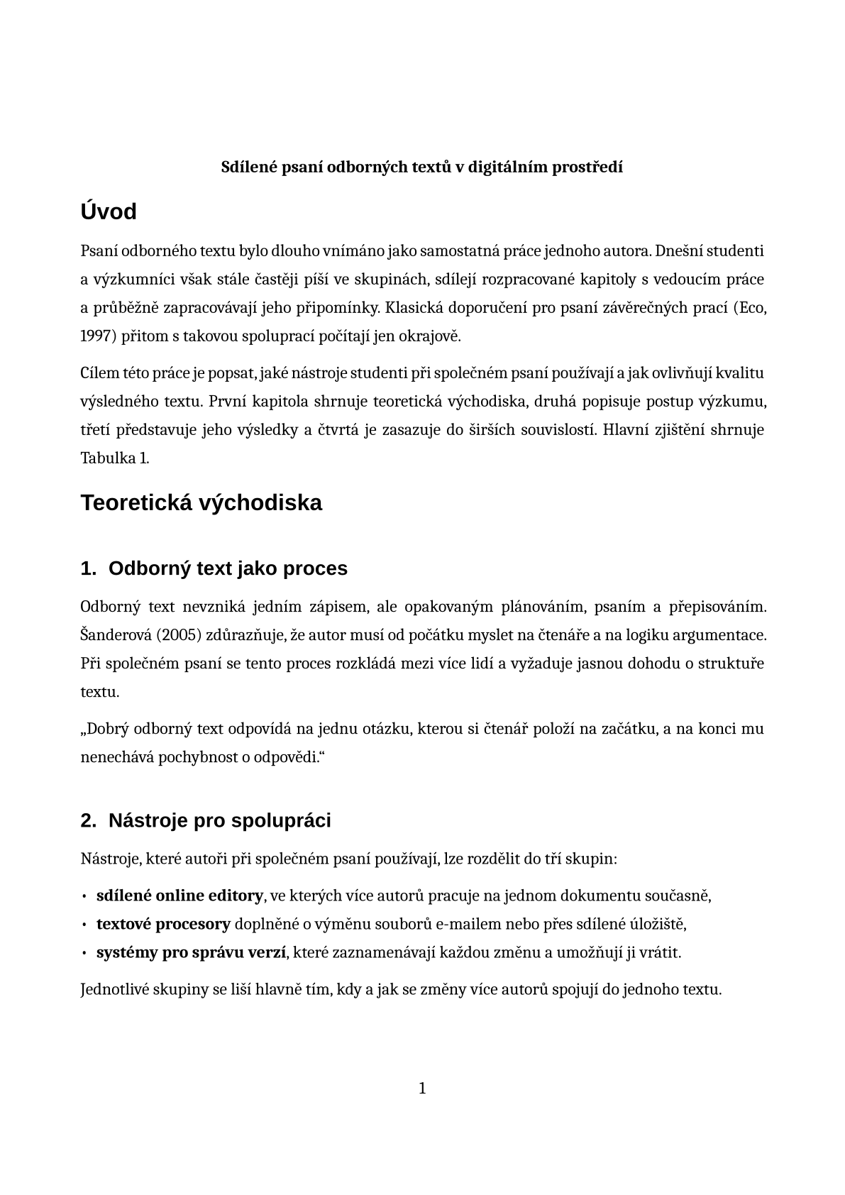 Page 1 du document d’exemple dans le modèle Dossier de séminaire FIM UHK