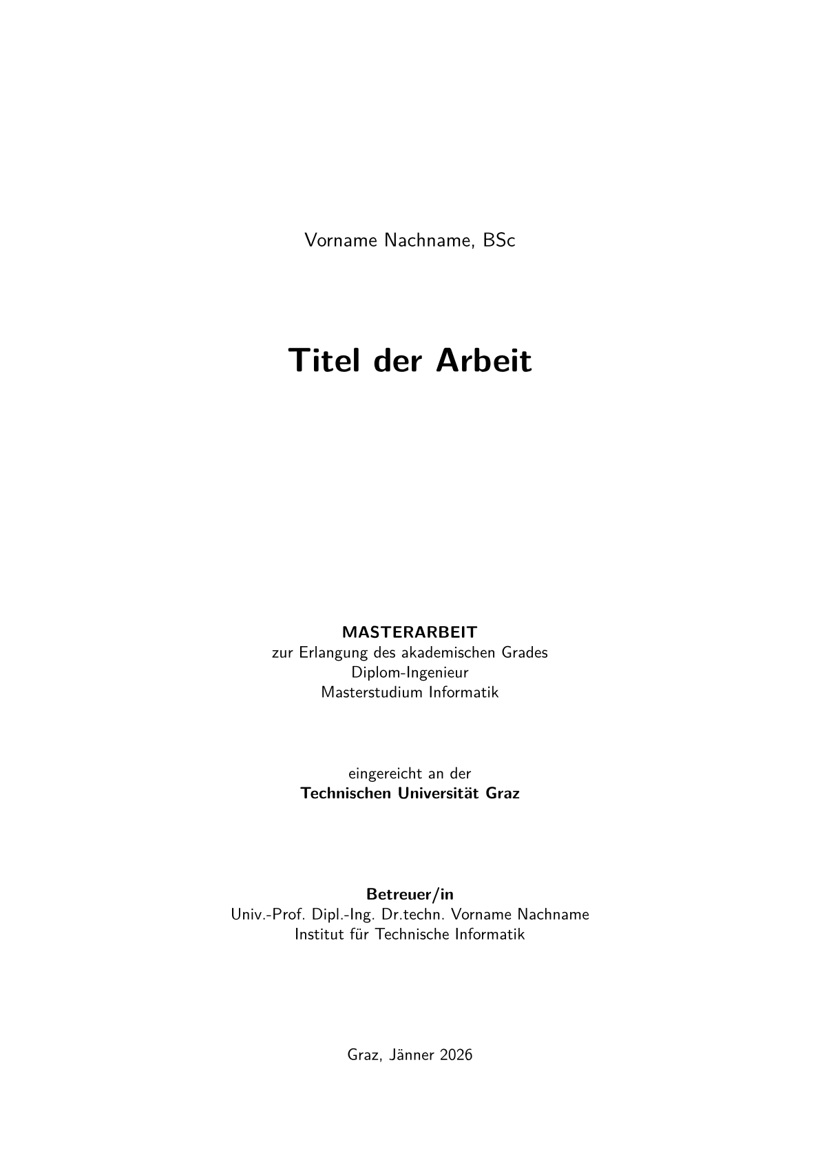 Strana 1 ukázkového dokumentu v šabloně Závěrečná práce Technische Universität Graz