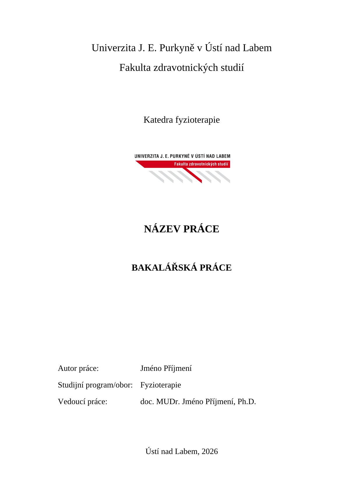 Pagina 1 del documento di esempio nel modello Tesi FZS UJEP