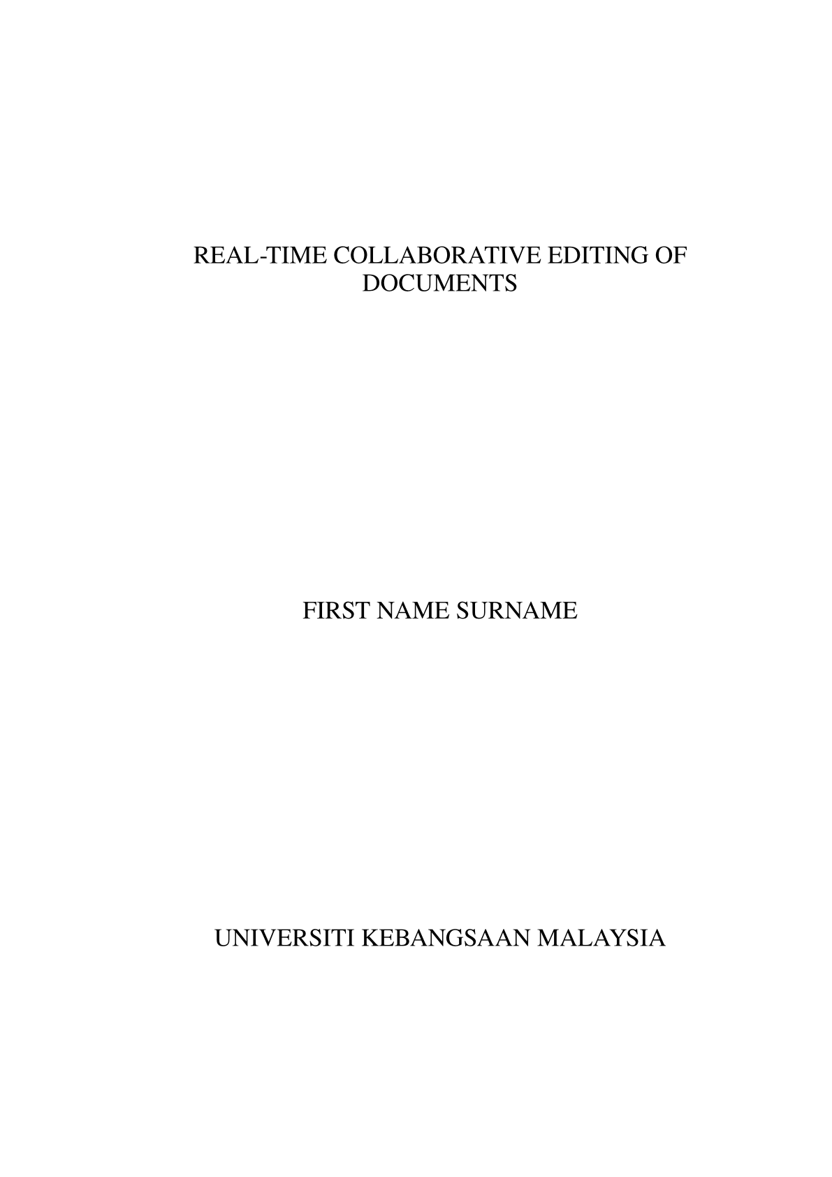 Page 1 du document d’exemple dans le modèle Mémoire de l’Universiti Kebangsaan Malaysia