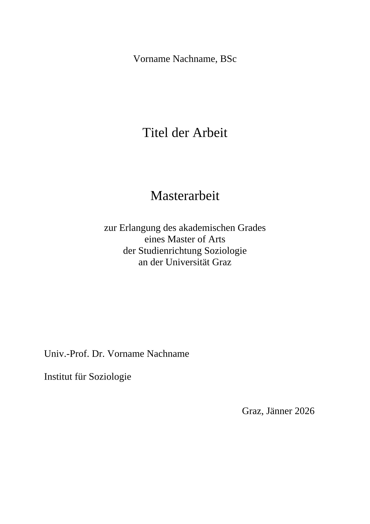 Strana 1 ukázkového dokumentu v šabloně Závěrečná práce Universität Graz