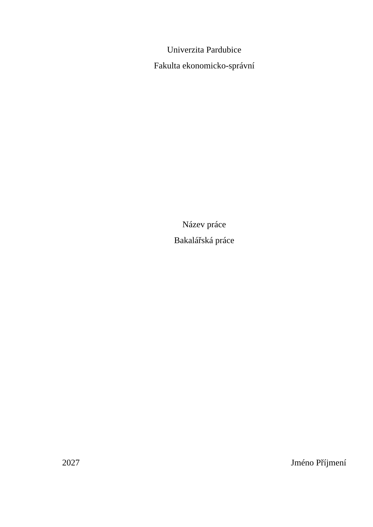 Page 1 of the sample document in the University of Pardubice thesis template