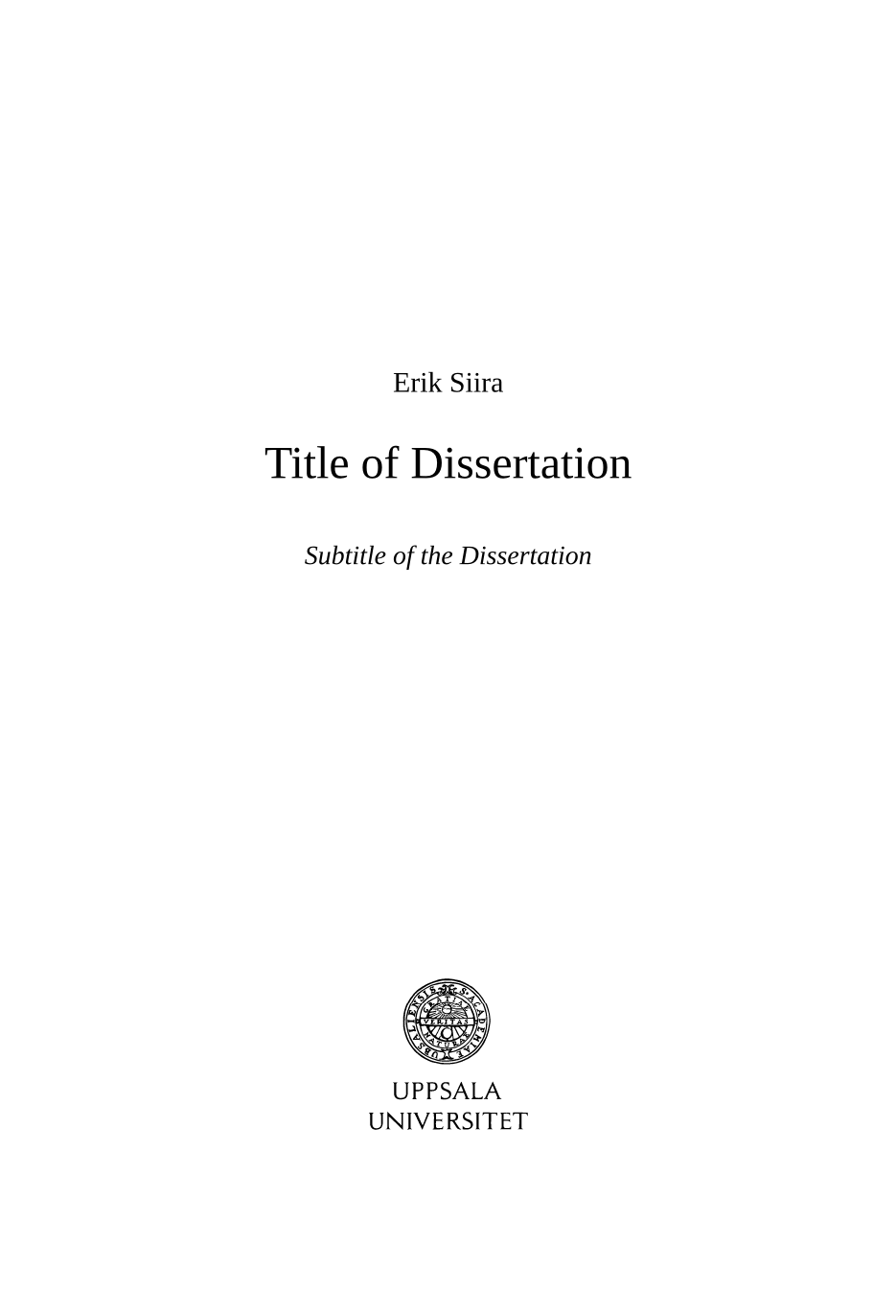 Page 1 of the sample document in the Uppsala University doctoral thesis template