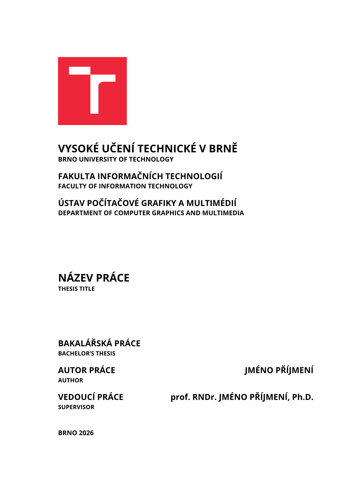 Page 1 of the sample document in the FIT BUT thesis template